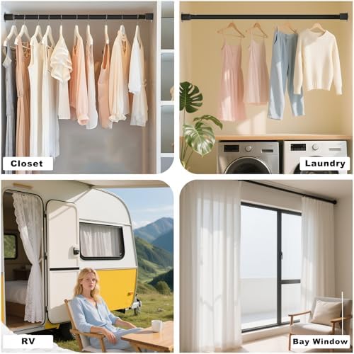 Closet Rods for Hanging Clothes, 16.5-90 Inch Adjustable Closet Hanging Rod,1.3 Inch Heavy Duty Closet Rod for Closet Wardrobes Laundry Room