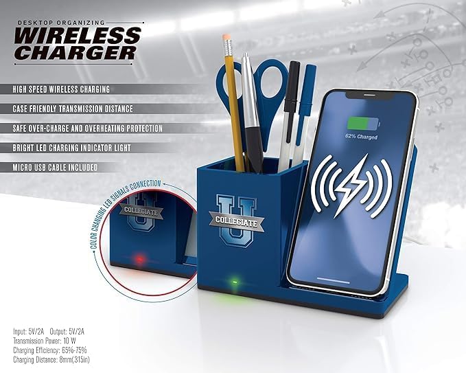 SOAR NCAA Unisex Wireless Charging Stand with Desktop Organizer