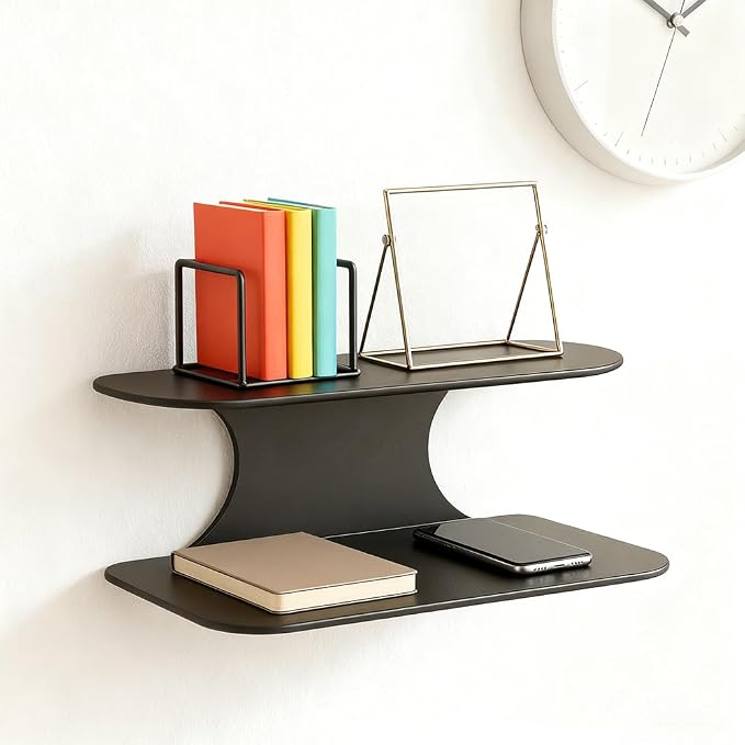 Simple Metal Floating Nightstands Set of 2, Wall Mounted Black Bedside Shelf - Image 7
