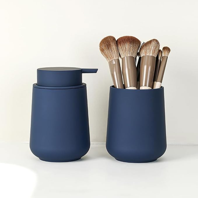 Matte Navy Blue Bathroom Accessories 2 Piece Set Plastic Soap Dispenser and - Image 4
