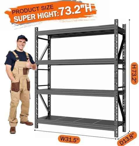 31.5''W Heavy Duty Storage Shelves, 2500LBS Metal Garage Shelving Units, 4 Tier Adjustable Large Industrial Shelves for Warehouse Workshop Basement (31.5''W x 13.8''D x 73.2''H)