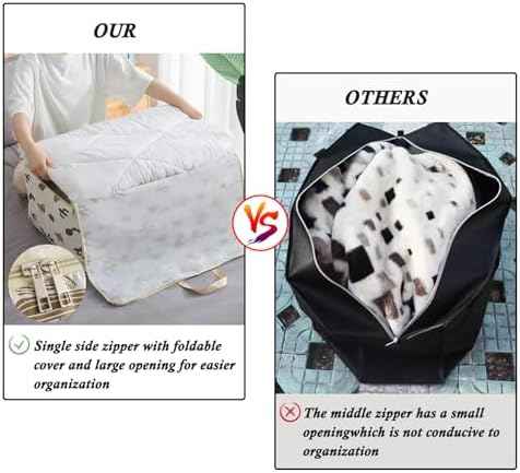 105L Extra Large Storage Bags for Pillow, Blanket, Quilt, King Comforter, Bedding, Clothes, Sheets - Folding Moving Storage Bag Closet Organizers with Strong Handles & Zippers (2 Pack, Blue)