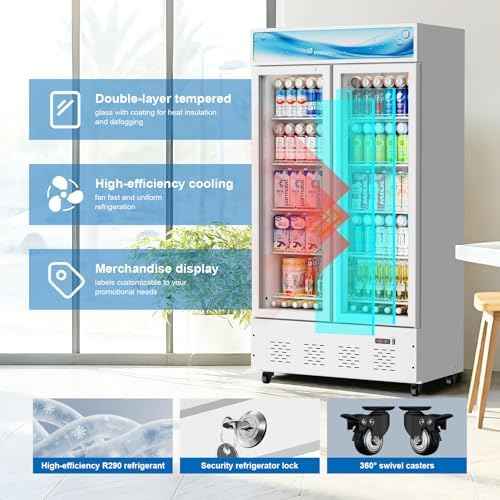 30 Cu.ft White Commercial Display Refrigerator,Glass Door Cooler Beverage Refrigerators with LED Light and 10 Shelves