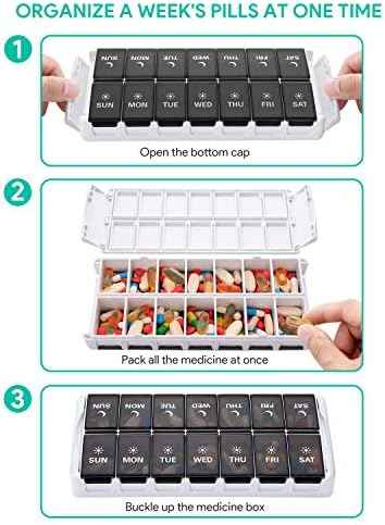 TookMag Weekly Pill Organizer 2 Times a Day, Easy Fill Medicine Pill Organizer AM PM Pill Case, Large Capacity 7 Day Pill Box for Pills/Vitamin/Fish Oil/Supplements (Patent Registered)