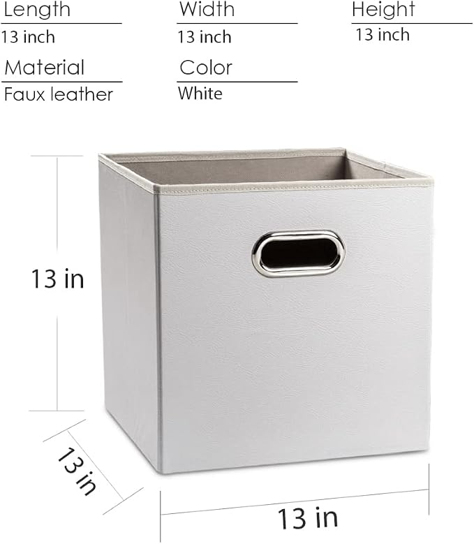 PRANDOM Leather Foldable Cube Storage Bins 13x13 inch Fabric Storage Baskets - Image 5
