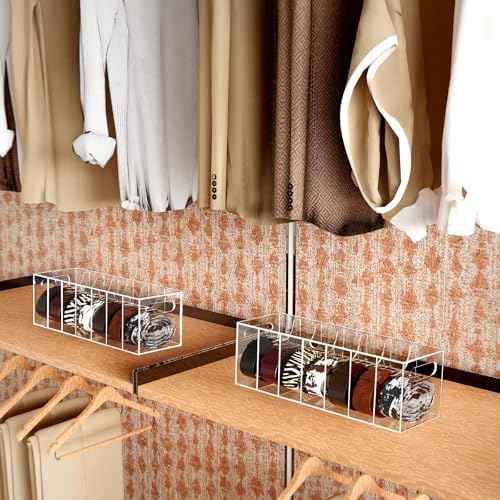 YUNEASELF Belt Organizer - Acrylic Belt Storage Holder for Closet with Dust Cover Lid - 7 Compartments Clear Display Case for Tie and Bow Tie
