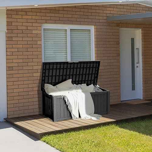 150 Gallon Resin Large Deck Box Organization and Storage Box for Patio, Outdoor Cushions, Garden Tools, Black | Hydraulic Pistons, Resin, Weatherproof