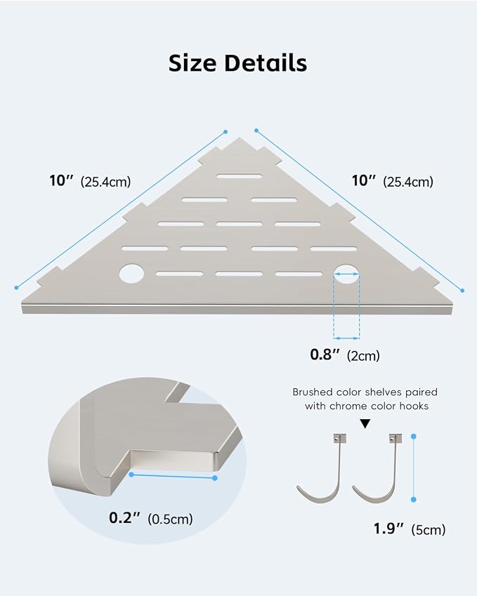 DAYONE 10" Corner Shower Shelf Brushed Nickel, 304 Stainless Steel Slot Design - Image 7