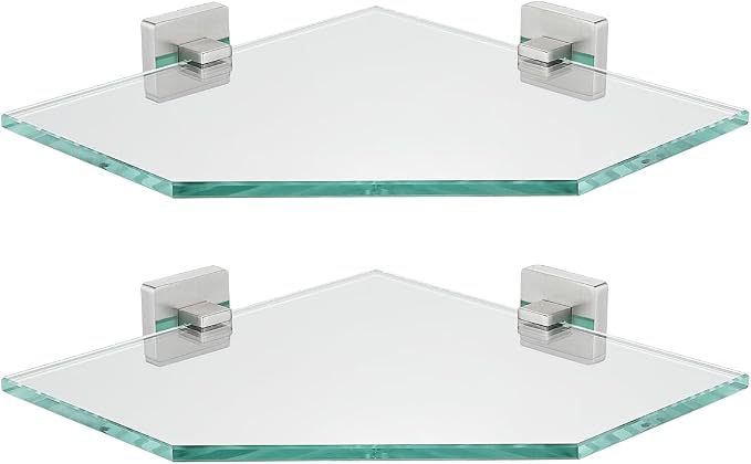 JQK Corner Glass Shelf, Brushed Steel Bathroom 304 Stainless Steel Shower by Homeimprovement