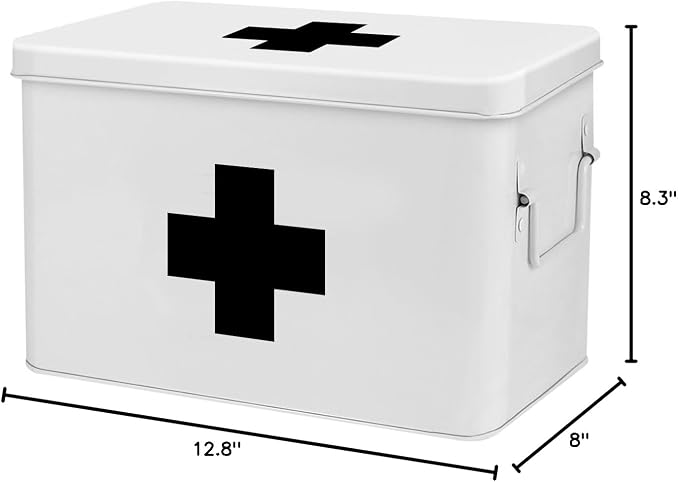 Flexzion First Aid Box Organizer Empty 13" White Vintage First Aid Kit Tin - Image 10