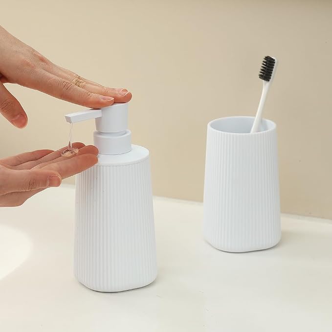 Bathroom Accessories 2 Piece Soap Dispenser and Toothbrush Holder Set Striped - Image 2