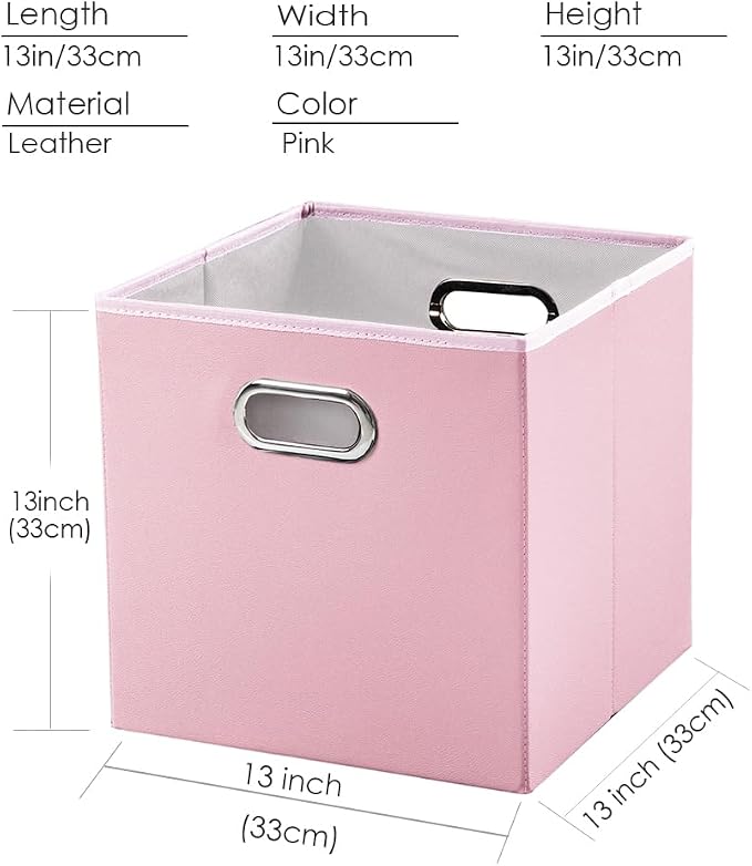 PRANDOM Leather Foldable Cube Storage Bins 13x13 inch Fabric Storage Baskets - Image 5