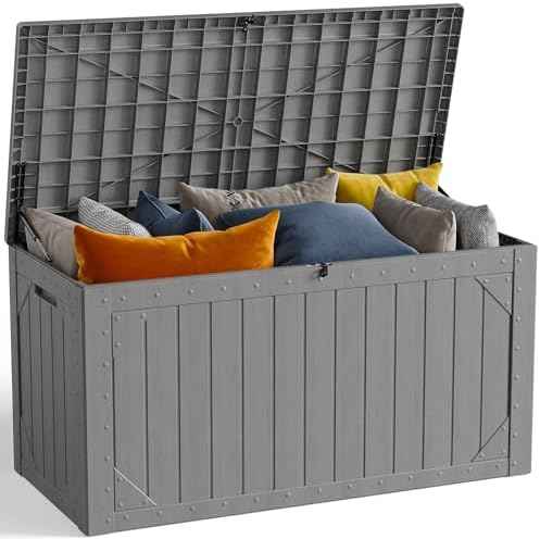 100 Gallon Outdoor Storage Box, Waterproof Resin Deck Box Organizer for Patio Cushion Storage, Lockable Outside Container for Garden Tools