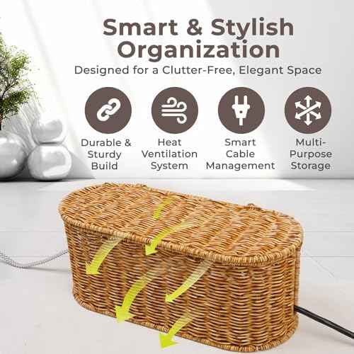 Cable Management Box, Handmade Rattan Cord Organizer for Power Strip