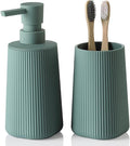 Bathroom Accessories 2 Piece Soap Dispenser and Toothbrush Holder Set Striped by KellyHome