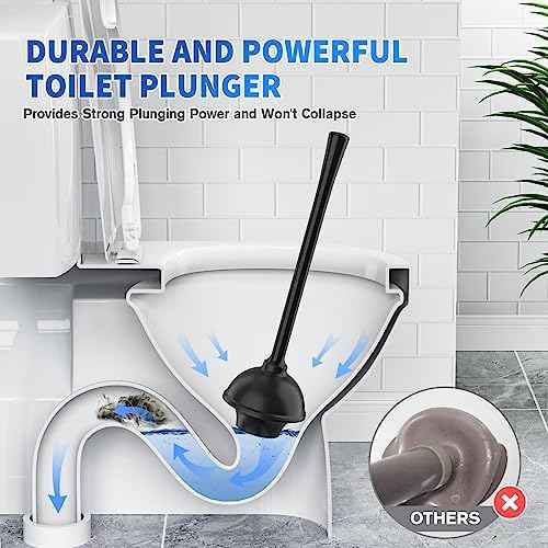 LOVLOY Toilet Plunger and Brush, Bowl Brush and Heavy Duty Toilet Plunger Set with Ventilated Holder, 2-in-1 Toilet Brush and Plunger Combo for 5.3-inch Toilet Drain Bathroom Cleaning (Black)