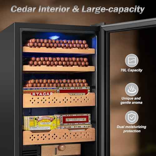 Velivi Cigar Humidor-70L Cooling & Heating Electric Humidor Cabinet, Smart Touch Control Humidity & Temper, Cigar Humidors wtih Spanish Cedar Wood, Digital Display, Safety Lock,Gift for Men