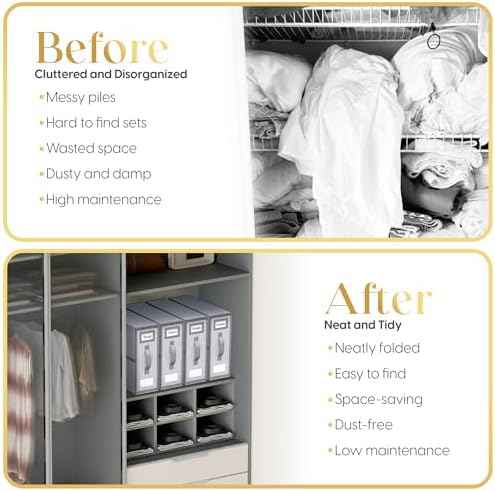 Sheet Organizers and Storage – 4 Pack Bed Sheet Organizer for Queen & King Size, Foldable Linen Closet Storage for Bedding, Duvet Covers, and Pillowcases