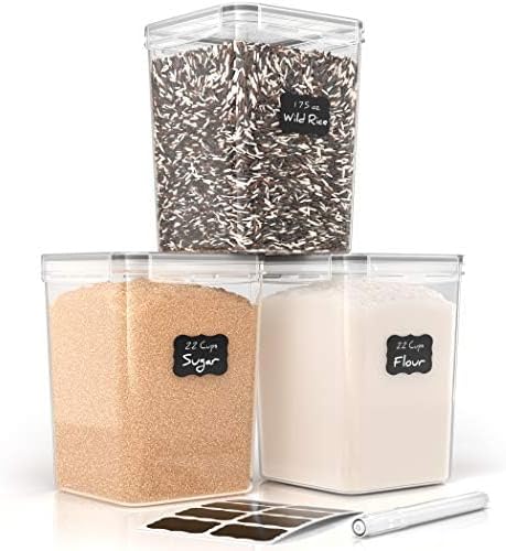Simply Gourmet Airtight Flour and Sugar Containers with Lids – 3 Piece