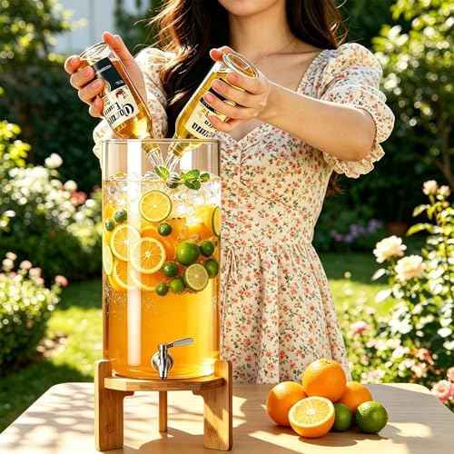 Beverage Dispenser,2.1 Gallon Glass Drink Dispenser with Stand,Glass water dispenser with Spigot, Large Drink Dispensers for Parties,Water Dispensers for Bar,Wedding,Restaurants 8L