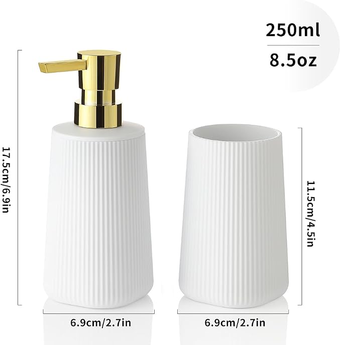 Bathroom Accessories 2 Piece Soap Dispenser and Toothbrush Holder Set Striped - Image 3