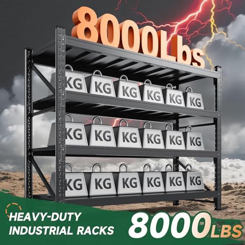 Letaya 8000LBS Storage Shelves Heavy Duty,75" W Garage Shelving Units, 4 Tier Adjustable Utility Rack Shelf,Large Metal Industrial Shelves,for Shop,Warehouse,Basement,Black (75" W x 24" D x 70" H)