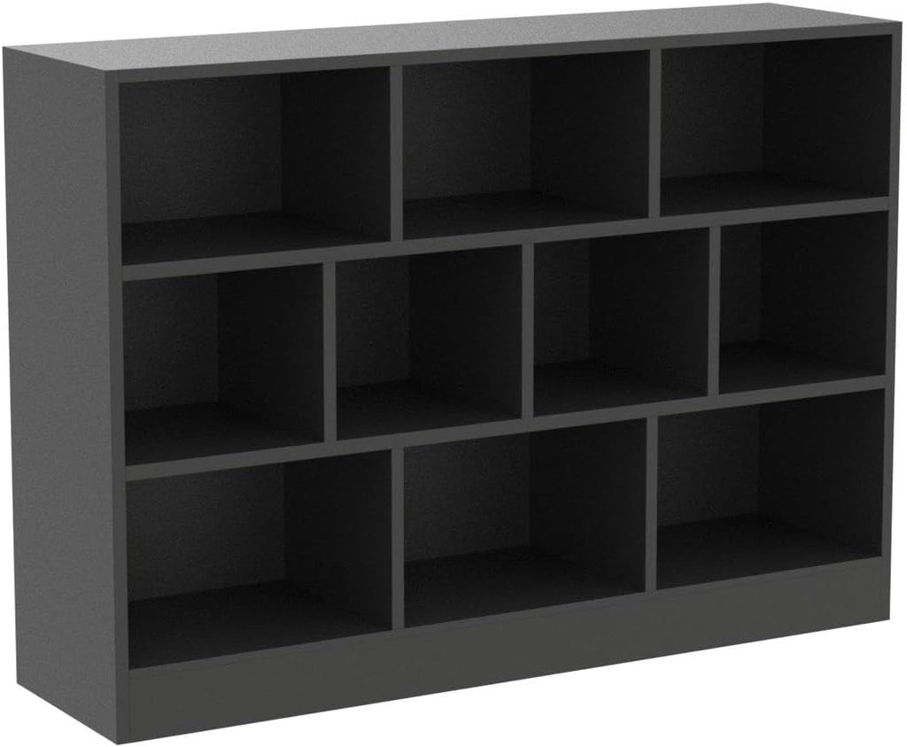 Black Bookshelf, 3-Tier Open Shelf Bookcase, 10 Cube Storage Organizer