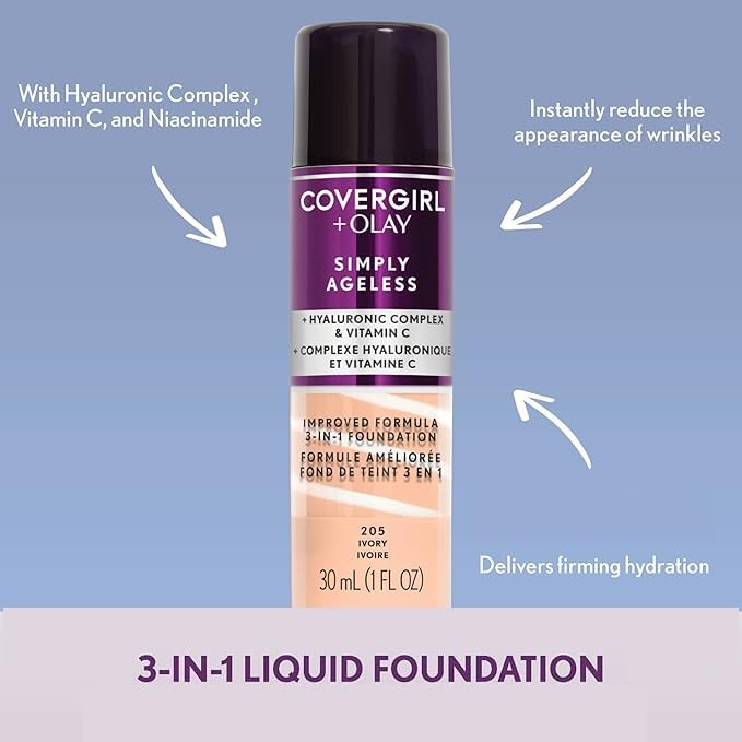 COVERGIRL+Olay Simply Ageless 3-in-1 Liquid Foundation Classic Ivory, 1 Ounce - Image 2