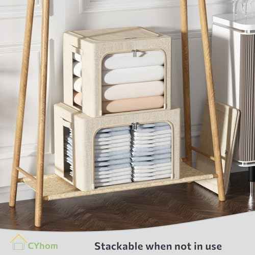 CYhom 3Pack Foldable Storage Bins - Frame Storage Box Linen Fabric