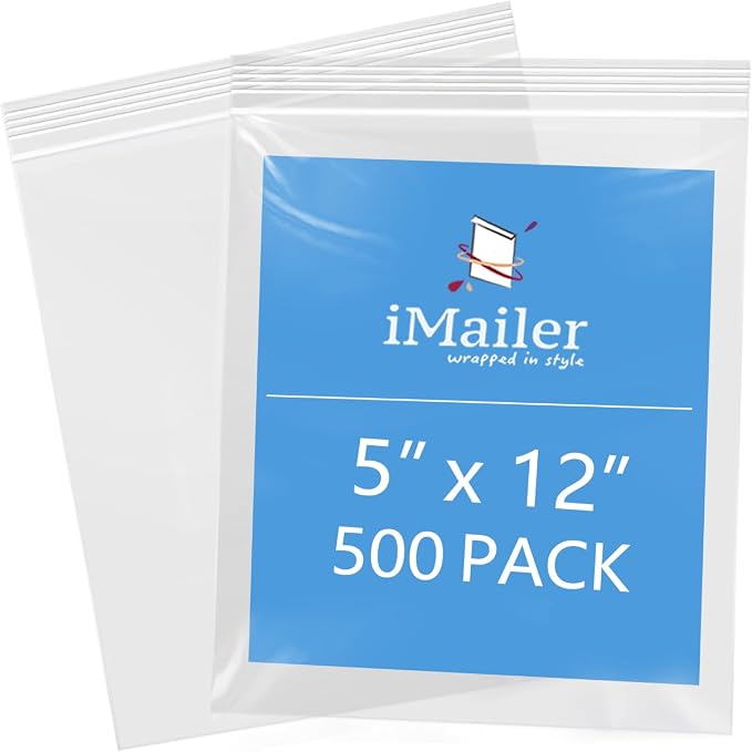 iMailer - 5" x 12" 500 Pack- 2 Mil Resealable Zip Bags- Small Clear Plastic Bags by iMailer