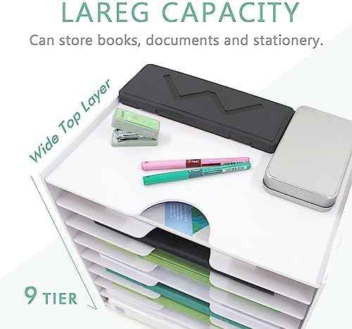 SONGWAY File Organizer for Desk - 9 Tier Wide Document Holder, Letter
