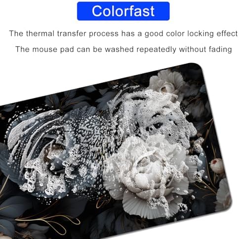 Black and White Mouse Pad,Floral Mouse Pad Desk Mat,Large Mousepad