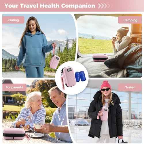TSA Approved Insulin Cooler Travel Case Diabetic Medication Bag with Thermometer Temperature Display Medication Diabetic Cooler Travel Medicine Organizer Bag for Women & 2 Ice Pack-Pink
