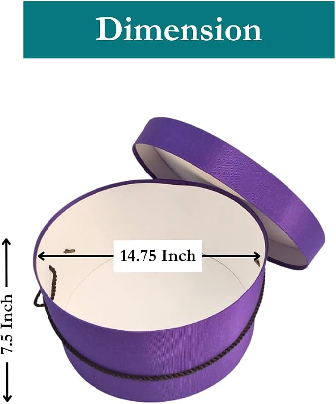Sarah's Hat Boxes Classic Dark Purple Hat Box – 14.75" x 7.5" Handmade in USA – - Image 2