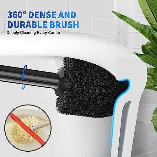 LOVLOY Toilet Plunger and Brush, Bowl Brush and Heavy Duty Toilet Plunger Set with Ventilated Holder, 2-in-1 Toilet Brush and Plunger Combo for 5.3-inch Toilet Drain Bathroom Cleaning (Black)