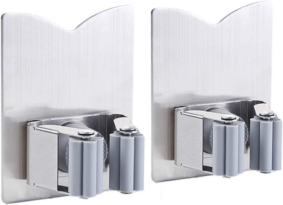 HANZE Stainless Steel Mop Broom Holder Organizer, Self Adhesive Wall