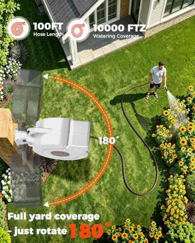 5/8 inch 100ft Retractable Garden Hose Reel with Any-Length Lock Slow Auto Rewind Heavy Duty Hose Reel With 9-Pattern Nozzle 180° Swivel Bracket UV Resistant Wall Mounted Hose Reel for Outside