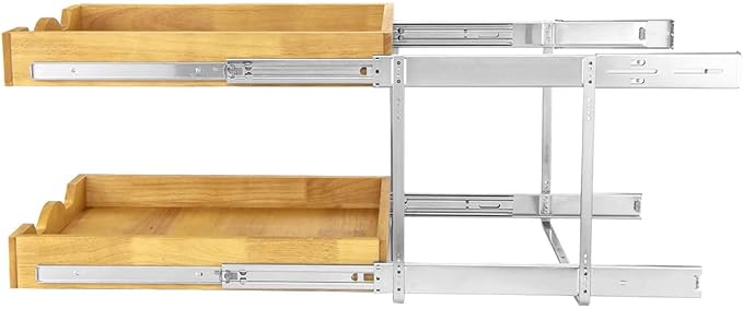 DINDON 2 Tier Pull Out Cabinet Organizer Slide Out Wood Drawer, Two Tier - Image 8