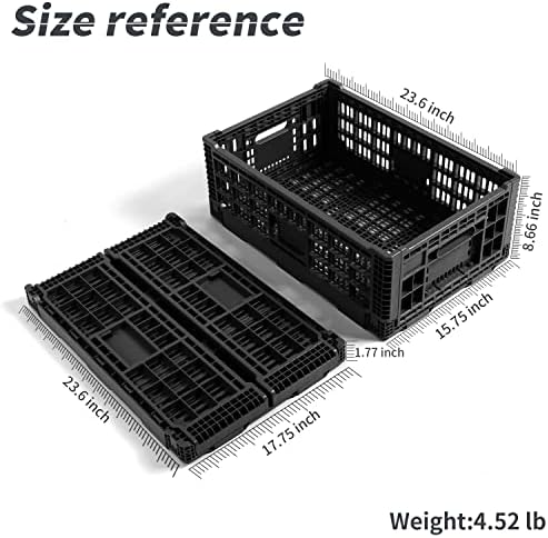 Collapsible Storage Bin Containe，52 Liter Transferheavy duty plastic storage box,milk crates heavy duty Transit storage of various items black (2)