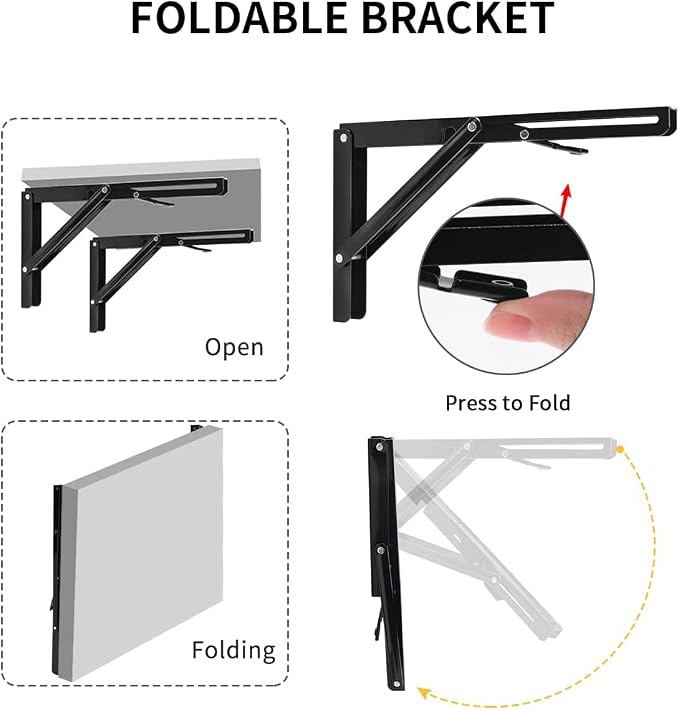YUMORE 16 Inch Folding Shelf Brackets, Heavy Duty Collapsible Shelf Bracket - Image 3