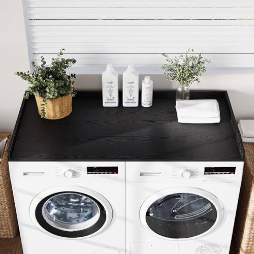 Fivesun Washer Dryer Countertop, 27.5" x 54“ Wood Washer and Dryer Countertop with Edge Rails for Laundry Room Organization and Storage, Black