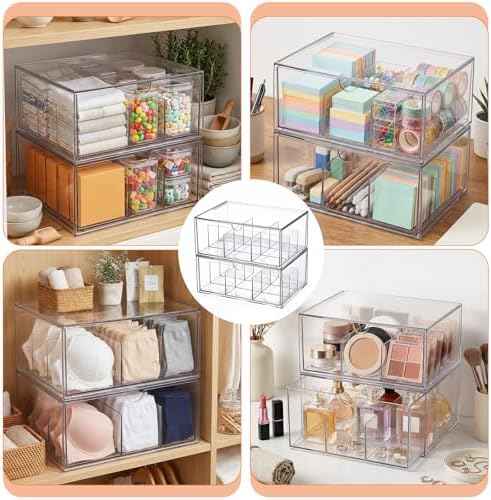 2 Pack Acrylic Tea Bag Organizer, 9 Grids Clear Tea Bag Holder, Stackable Teabag Holder Organizer, Clear Acrylic Teabag Drawer Holders for Countertop, Cabinet, Kitchen, Counter