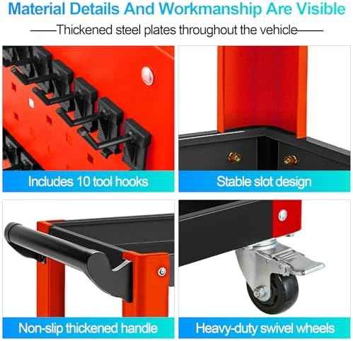 3-Tier Rolling Tool Cart with Pegboard, 1000LBS Load 2 Lockable Casters