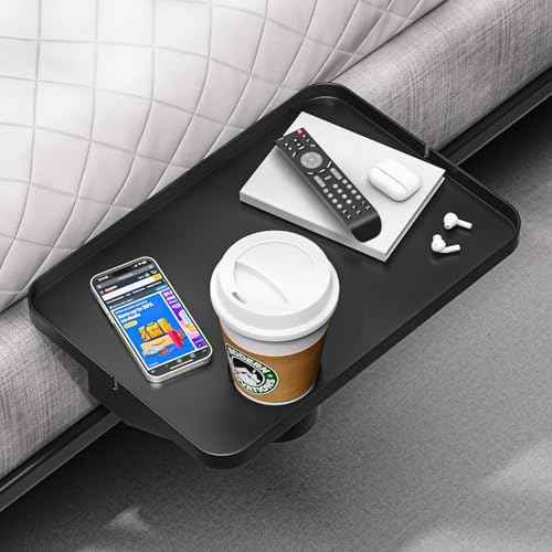 Modern Innovations Large Black Bedside Shelf for Bed, 1 Count Clip On Nightstand with Cup Holder and Cord Holder, College Dorm Bunk Bed Shelf for Top Bunk or Kids Bedroom