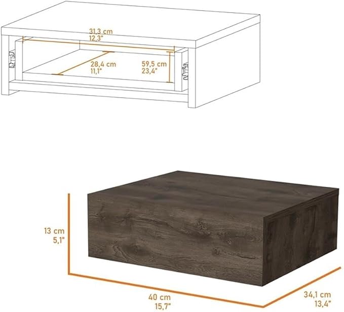 Vienna 1-Drawer Manufactured Wood Floating Nightstand, Dark Brown - Image 3