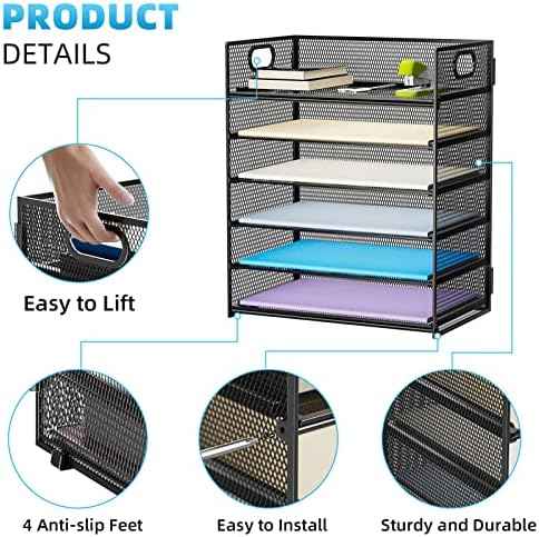 Marbrasse 2 Pack Desk Organizer with Handle, 6 Tier Paper Letter Tray