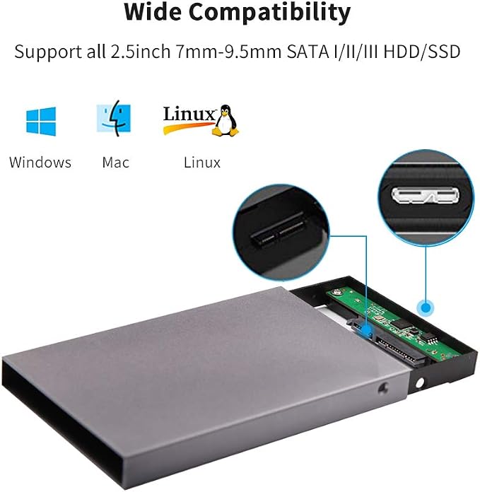 SSK Aluminum USB3.0 to SATA 2.5” External Hard Drive Enclosure Adapter - Image 7