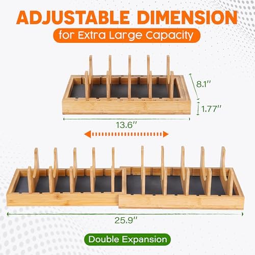 [Adjustable] Bamboo Pots and Pans Organizer Under Cabinet - Diatomite Base
