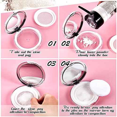 Cunhill 2 Pcs 0.17 oz Loose Powder Container with Puff, Pink, Silver