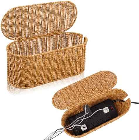 Cable Management Box, Handmade Rattan Cord Organizer for Power Strip